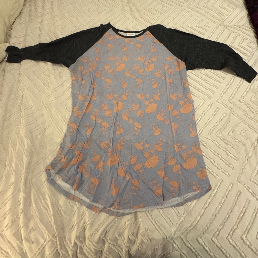 LuLaRoe 3/4 Sleeve Top with Orange Floral on Gray